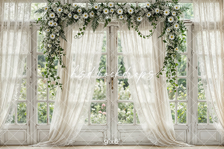 Daisy Garden Manor Window – Elegant Spring Backdrop
