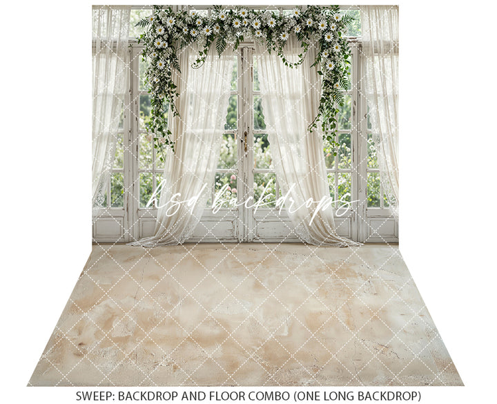 Daisy Garden Manor Window – Elegant Spring Backdrop
