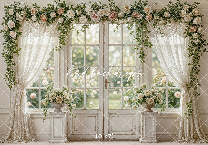 Rose Garden Manor Window – Elegant Spring Backdrop