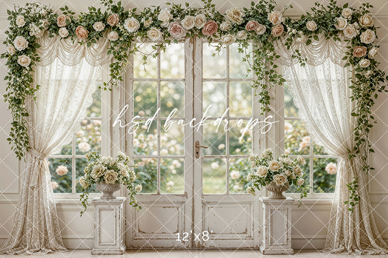 Rose Garden Manor Window – Elegant Spring Backdrop