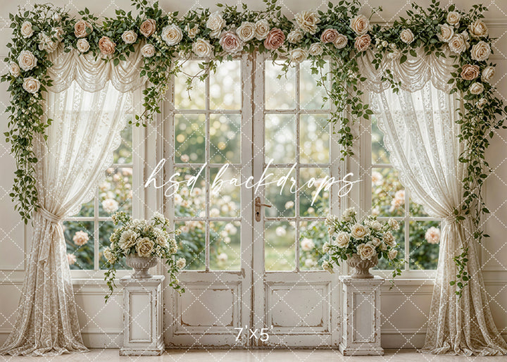Rose Garden Manor Window – Elegant Spring Backdrop