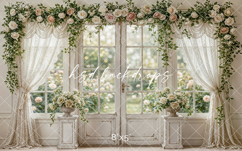 Rose Garden Manor Window – Elegant Spring Backdrop