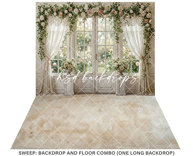 Rose Garden Manor Window – Elegant Spring Backdrop