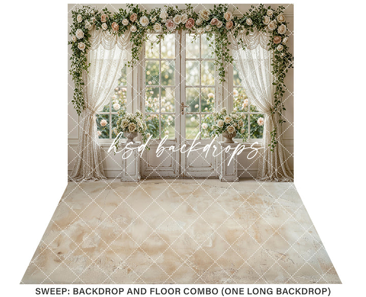 Rose Garden Manor Window – Elegant Spring Backdrop