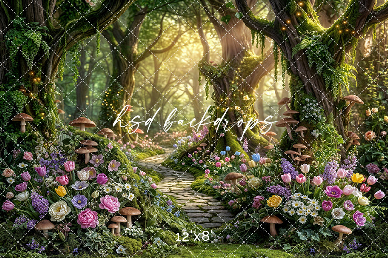 Enchanted Woodland Path – Whimsical Spring Garden Backdrop