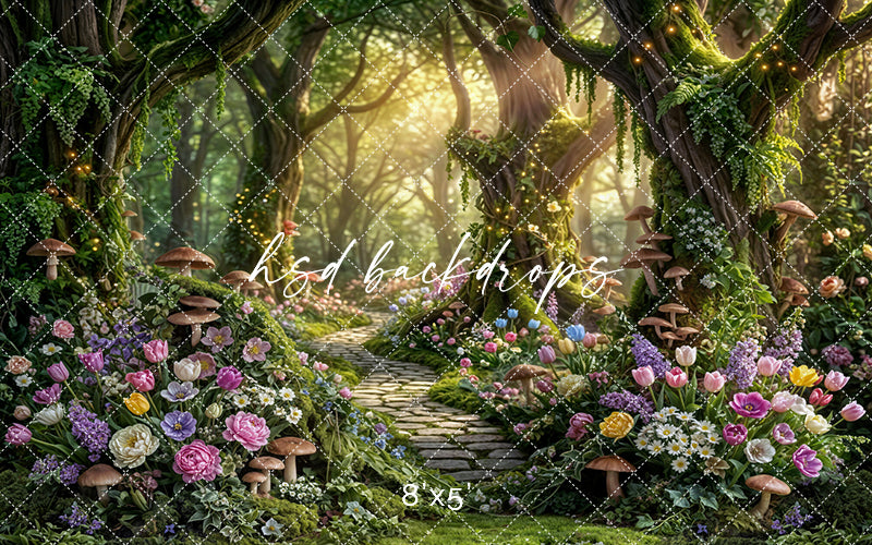 Enchanted Woodland Path – Whimsical Spring Garden Backdrop