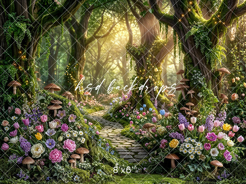 Enchanted Woodland Path – Whimsical Spring Garden Backdrop