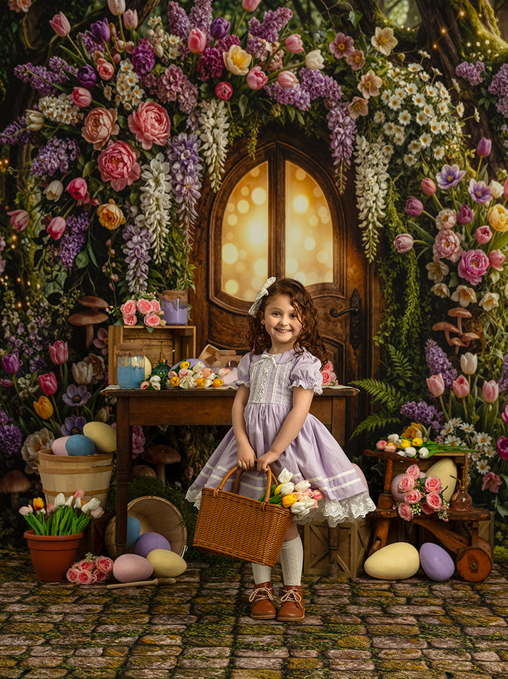 Enchanted Blossom Doorway – Whimsical Spring Garden Backdrop