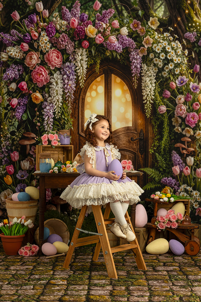 Enchanted Blossom Doorway – Whimsical Spring Garden Backdrop