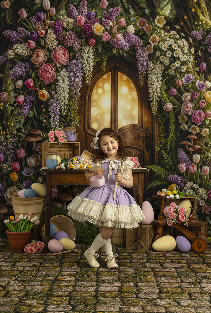 Enchanted Blossom Doorway – Whimsical Spring Garden Backdrop