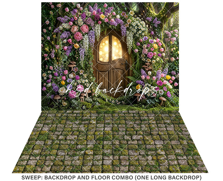 Enchanted Blossom Doorway – Whimsical Spring Garden Backdrop