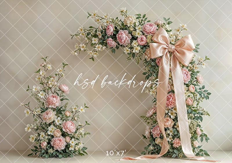 Blush Petal Bow Arch – Elegant Spring Floral Backdrop