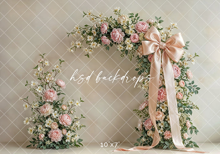 Blush Petal Bow Arch – Elegant Spring Floral Backdrop