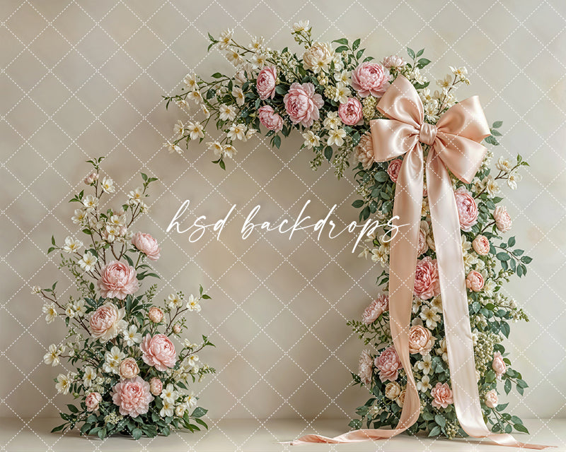 Blush Petal Bow Arch – Elegant Spring Floral Backdrop