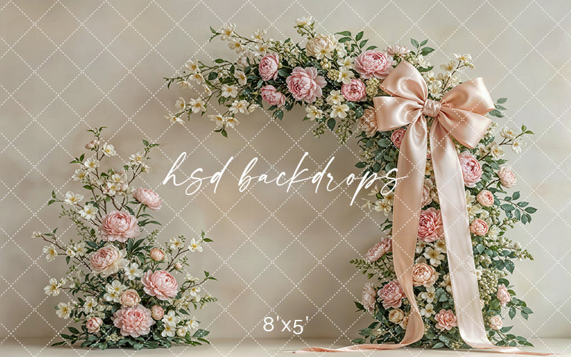 Blush Petal Bow Arch – Elegant Spring Floral Backdrop