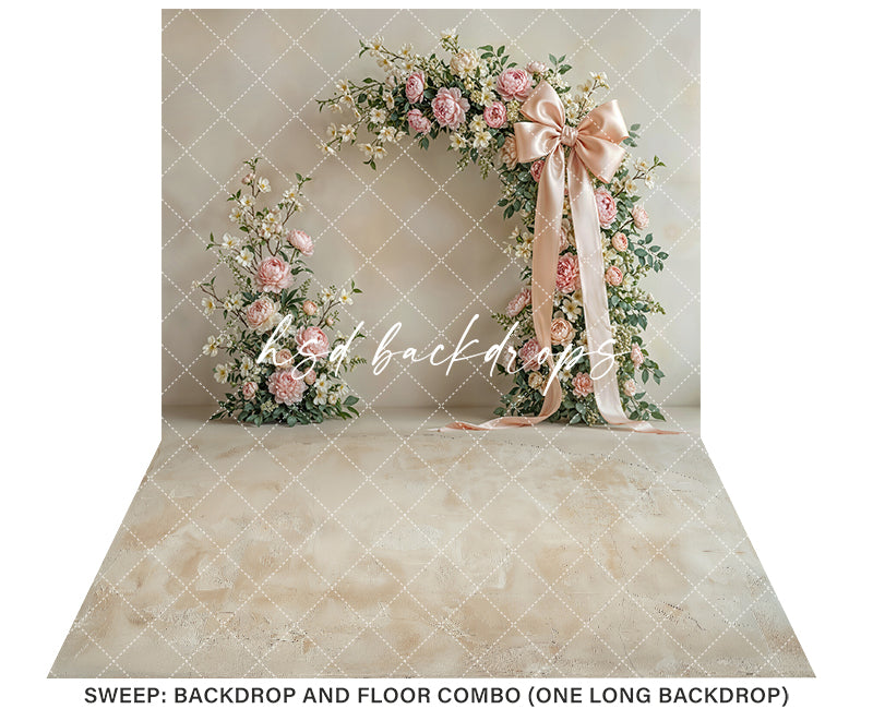 Blush Petal Bow Arch – Elegant Spring Floral Backdrop