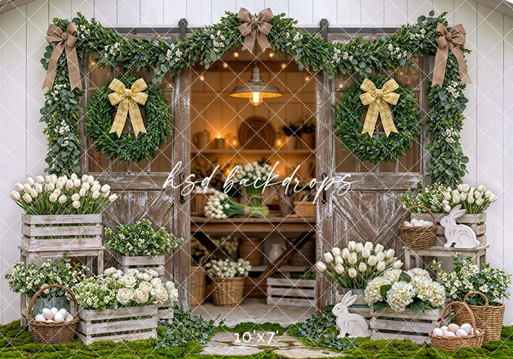 Rustic Spring Garden Doorway – Tulip Farmhouse Backdrop