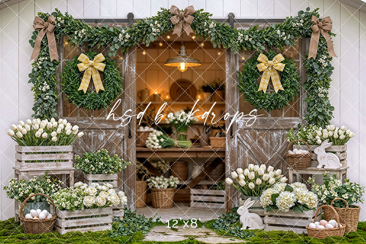 Rustic Spring Garden Doorway – Tulip Farmhouse Backdrop