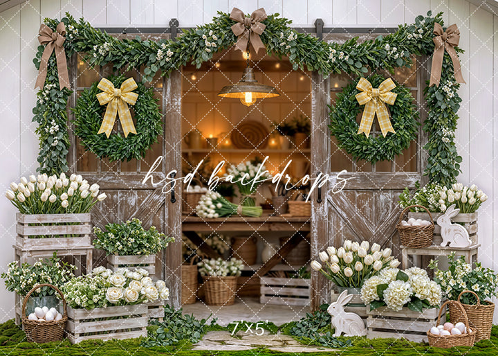 Rustic Spring Garden Doorway – Tulip Farmhouse Backdrop