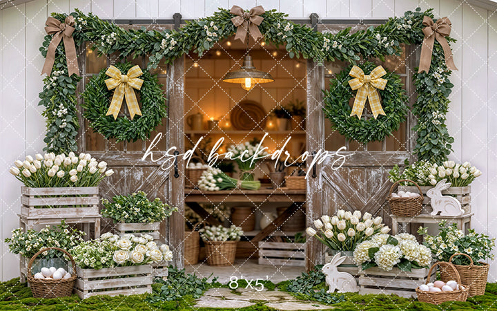 Rustic Spring Garden Doorway – Tulip Farmhouse Backdrop