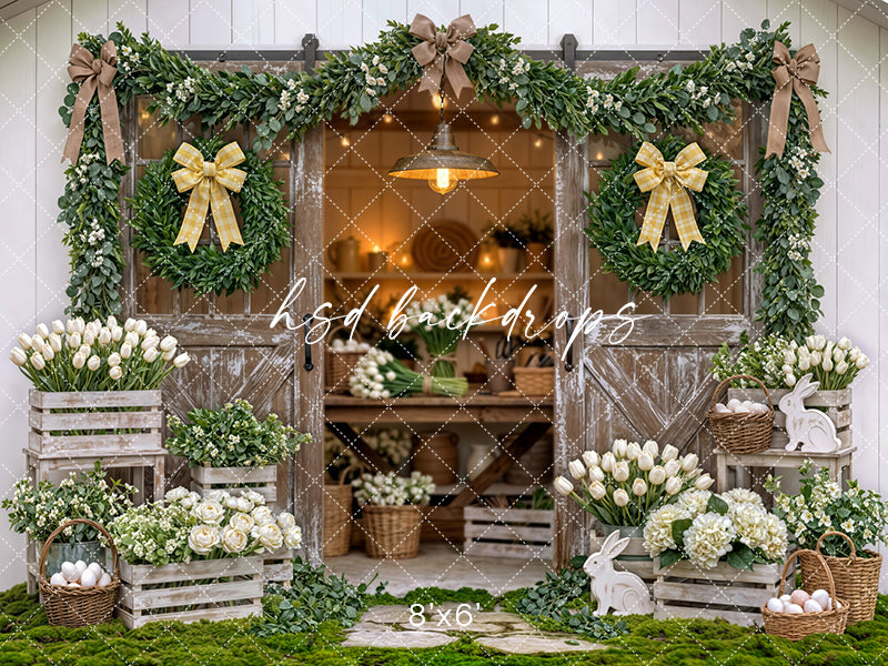 Rustic Spring Garden Doorway – Tulip Farmhouse Backdrop