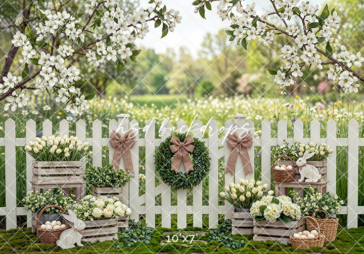 Blooming Tulip Fence – Spring Garden Easter Backdrop
