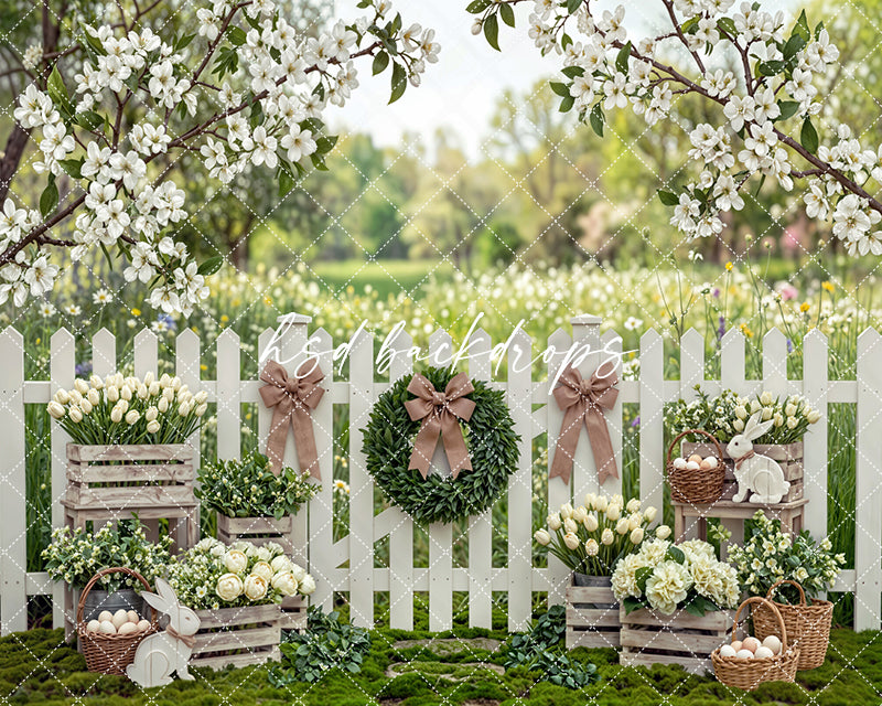 Blooming Tulip Fence – Spring Garden Easter Backdrop