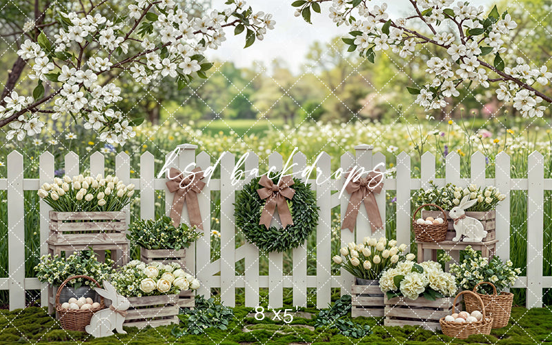 Blooming Tulip Fence – Spring Garden Easter Backdrop