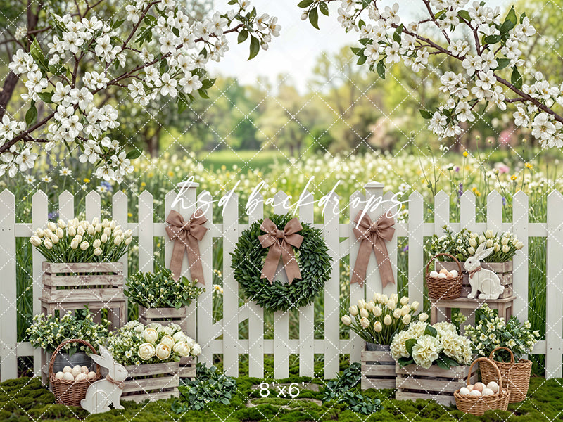 Blooming Tulip Fence – Spring Garden Easter Backdrop