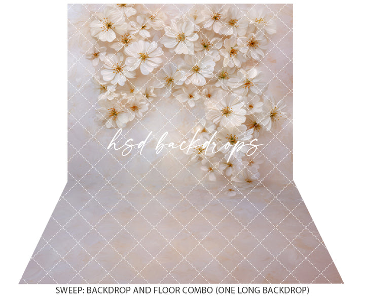 Floral Backdrop Spring Pattern Ivory Petal Cascade - Floral Spring Backdrop – HSD Photography Backdrops