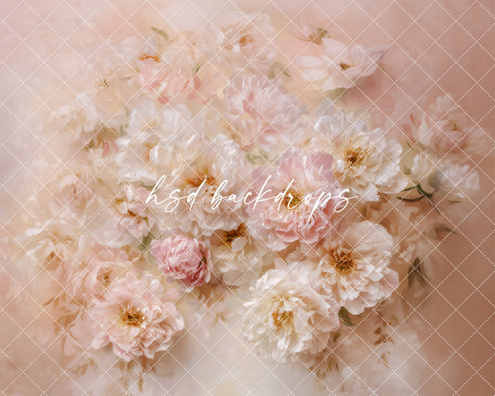 Blush Peony Bloom backdrop with soft pink and cream peonies on a dreamy pastel background.