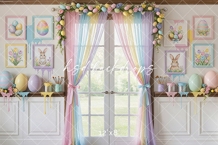 Pastel Bunny Art Studio – Easter Window Backdrop