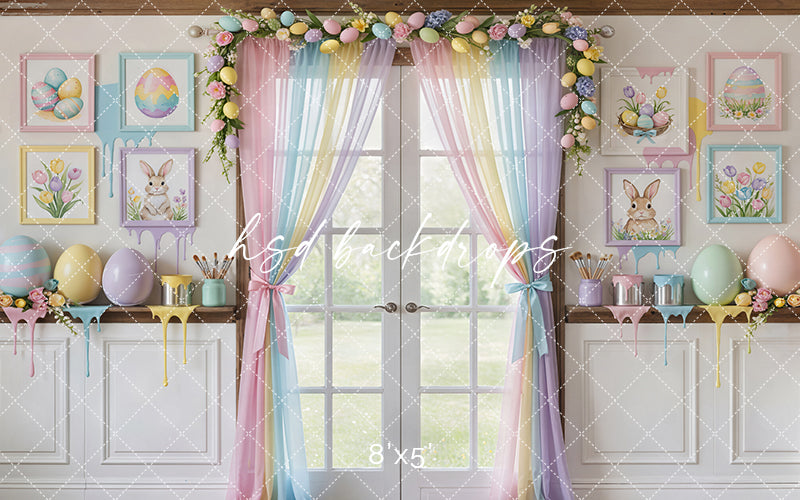 Pastel Bunny Art Studio – Easter Window Backdrop