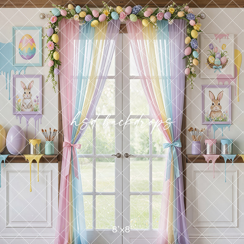 Pastel Bunny Art Studio – Easter Window Backdrop
