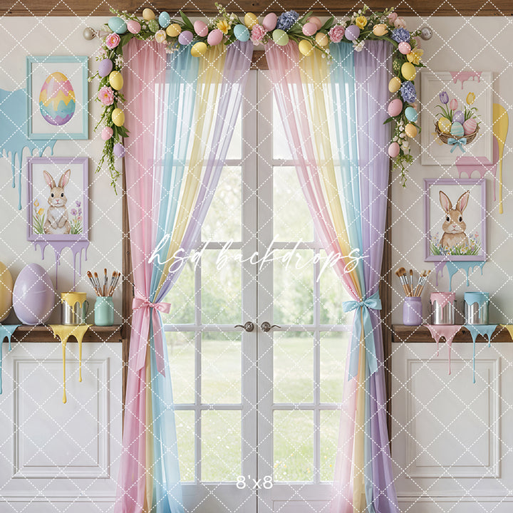 Pastel Bunny Art Studio – Easter Window Backdrop