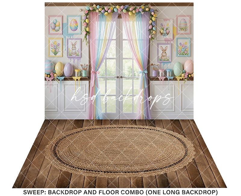 Pastel Bunny Art Studio – Easter Window Backdrop