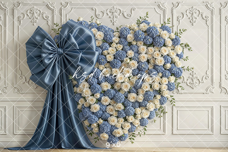 Dusty Blue Heart Wall Photography Backdrop – Romantic Floral Portrait Design | HSD Backdrops