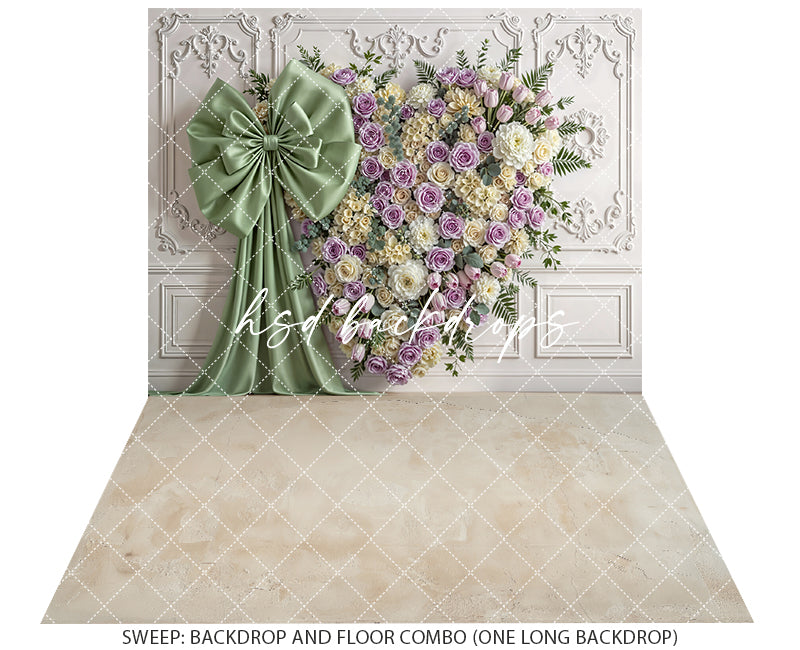 Sage & Lavender Heart Wall – Spring Floral Backdrop | HSD Backdrops