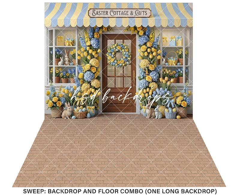 Backdrop Ideas Store Blue & Yellow Cottage & Gifts Photography Backdrop – Spring Storefront ...