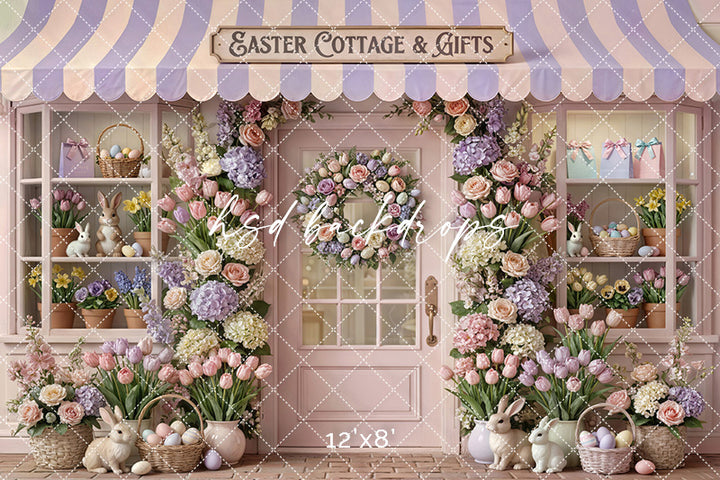 Blush &amp; Lavender Cottage &amp; Gifts Photography Backdrop – Spring Storefront Design | HSD Backdrops