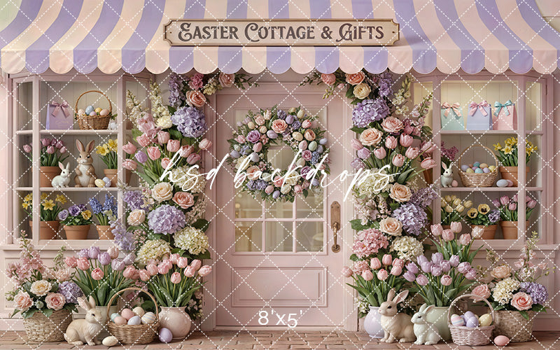 Blush &amp; Lavender Cottage &amp; Gifts Photography Backdrop – Spring Storefront Design | HSD Backdrops