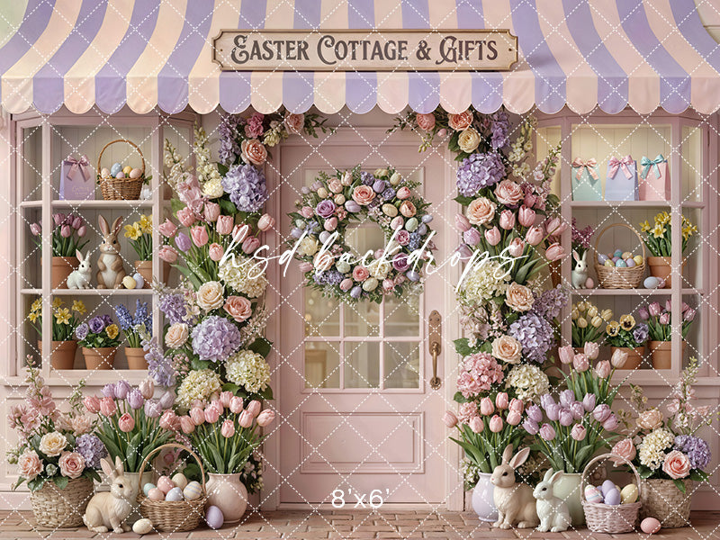 Blush &amp; Lavender Cottage &amp; Gifts Photography Backdrop – Spring Storefront Design | HSD Backdrops