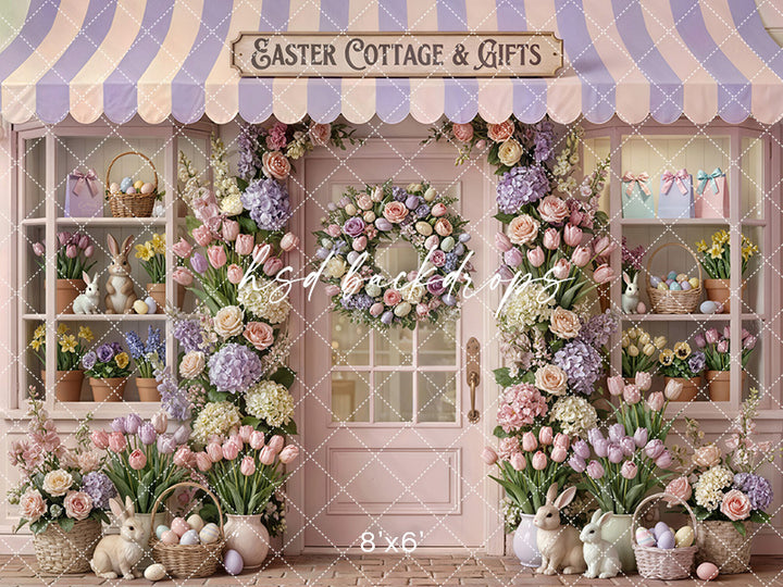 Blush &amp; Lavender Cottage &amp; Gifts Photography Backdrop – Spring Storefront Design | HSD Backdrops