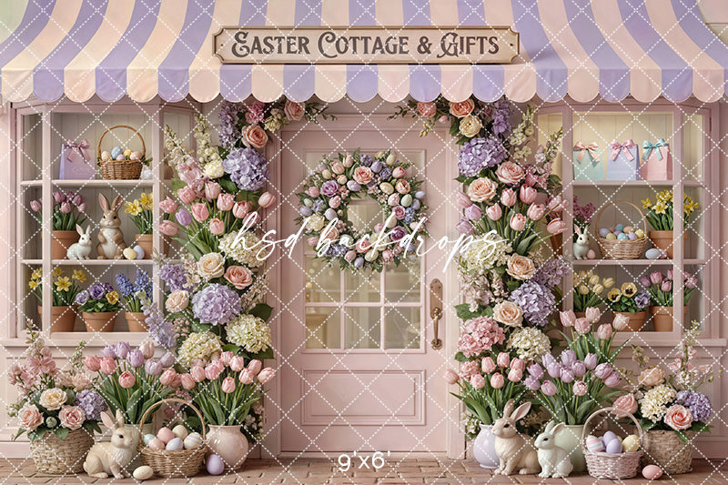 Blush &amp; Lavender Cottage &amp; Gifts Photography Backdrop – Spring Storefront Design | HSD Backdrops