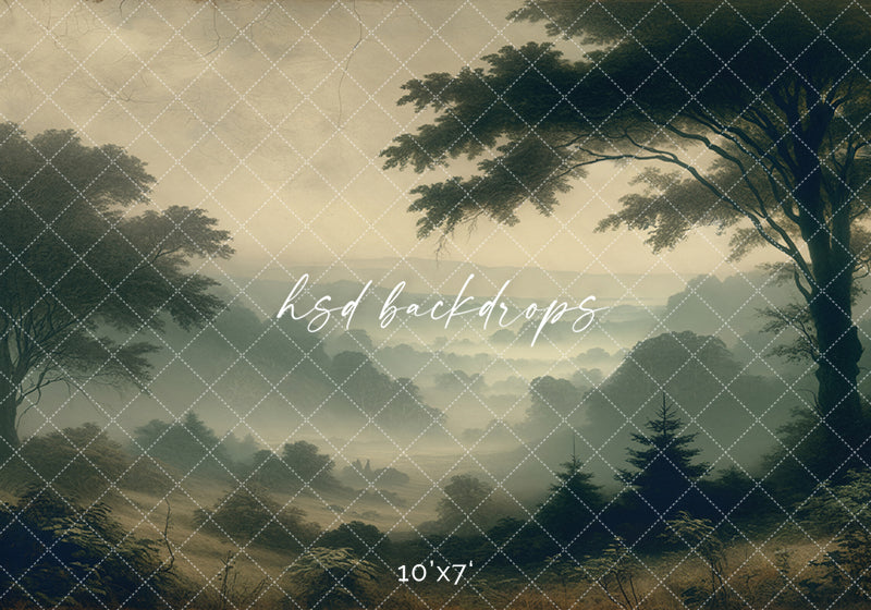 Misty Valley Dawn – Dreamy Forest Backdrop