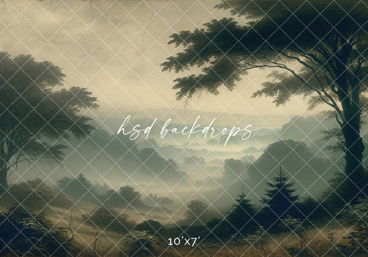 Misty Valley Dawn – Dreamy Forest Backdrop