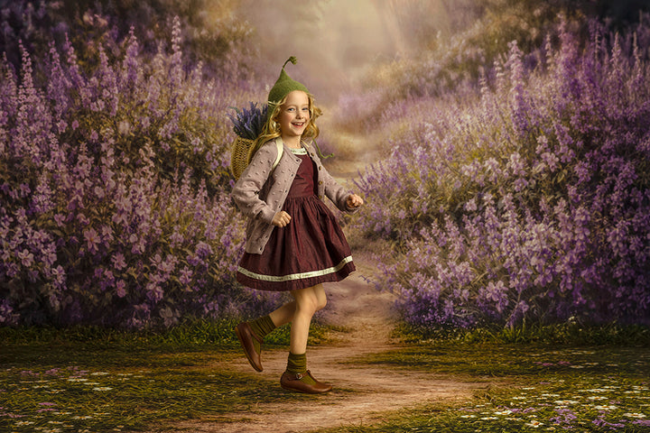Lavender Wildflower Meadow Photography Backdrop – Dreamy Purple Field Portrait Scene | HSD Backdrops
