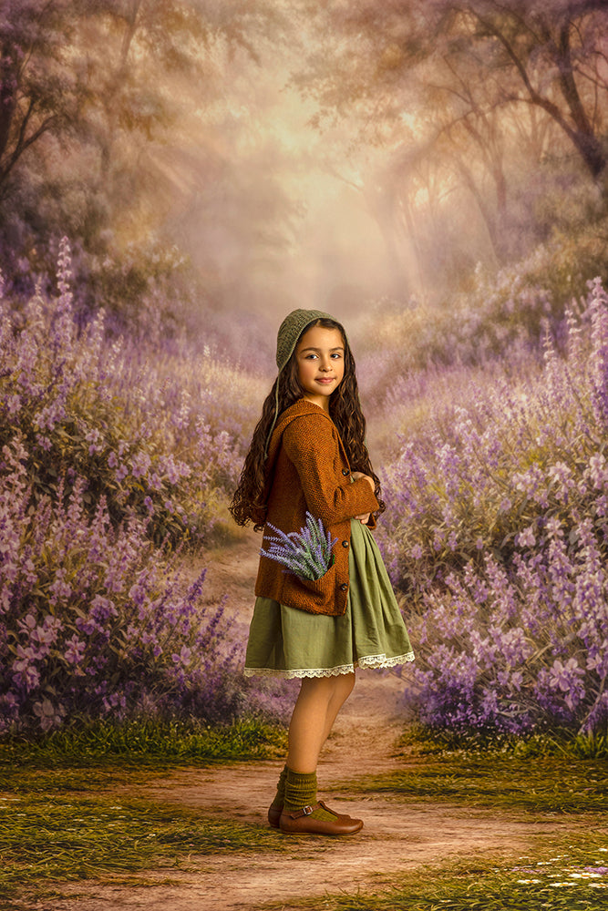 Lavender Wildflower Meadow Photography Backdrop – Dreamy Purple Field Portrait Scene | HSD Backdrops