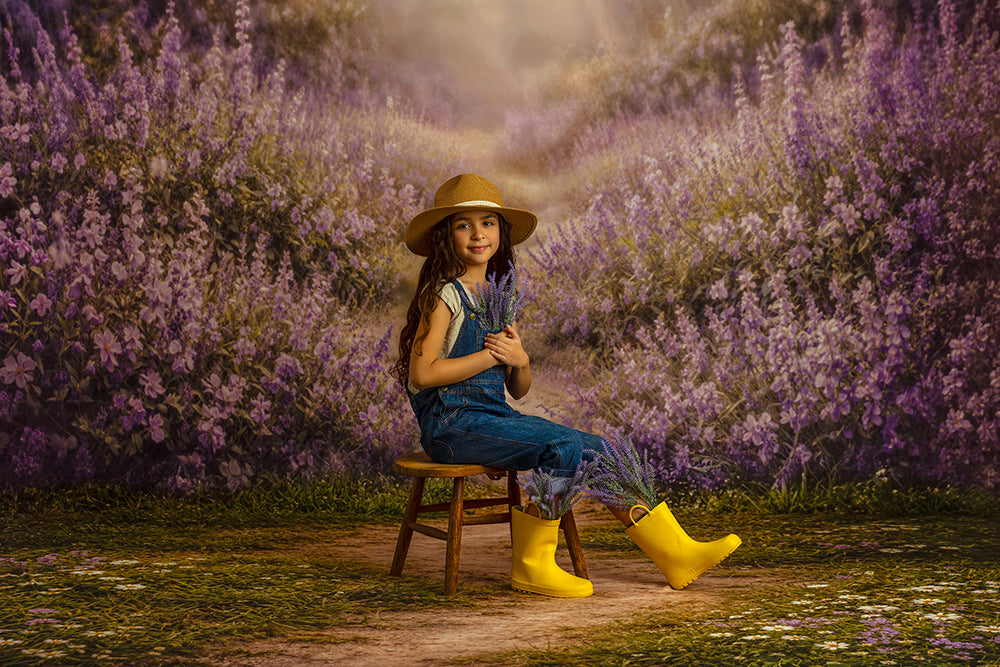 Lavender Wildflower Meadow Photography Backdrop – Dreamy Purple Field Portrait Scene | HSD Backdrops