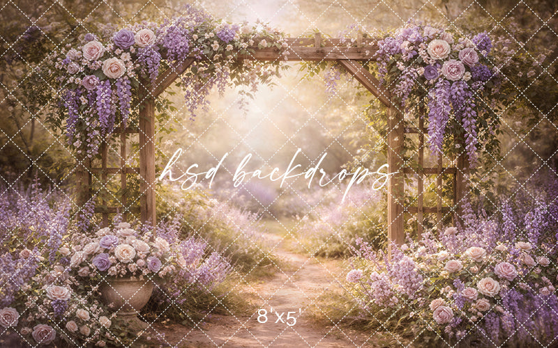Wisteria Rose Garden Arbor Photography Backdrop – Romantic Spring Floral Path Scene | HSD Backdrops